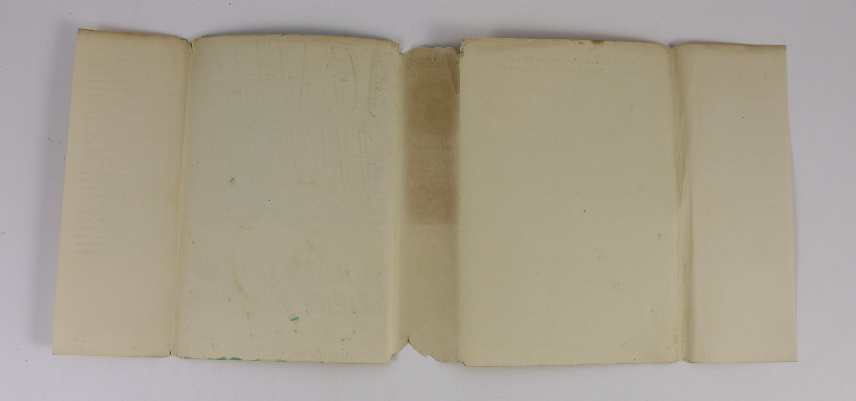 Christie, Agatha - 12 works - Partners in Crime, with torn d/j, with loss to spine and lower rear panel, nd, [1929], Death on the Nile, 2nd impression, in unclipped d/j, with loss to lower spine, 1938; Cards on the Table